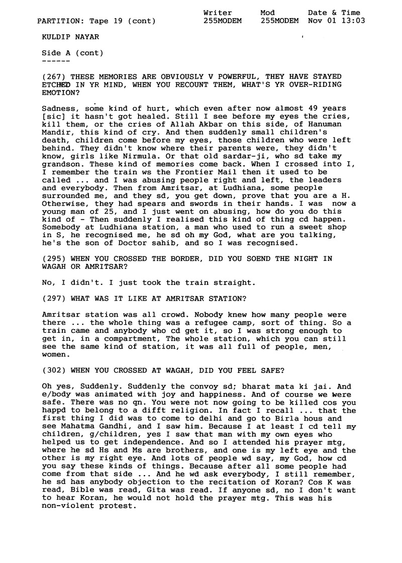 Interview with Kuldip Nayar (3) & recordings at Wagah Border Crossing [sound recording] - Page 1