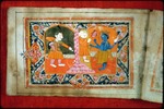 Illustration showing Arjuna, BhÄ«á¹£ma and Ká¹›á¹£á¹‡a from a manuscript of Viá¹£á¹‡usahasranÄmastotra (Acquisition Number 4349)