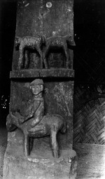 Carved wooden post in a Morung (Image number C.015, J.P. Mills Photographic Collection)