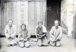Photograph, 'Tu Chu-yi, the flag bearer at Wha Shan; Cheng-huai Long fingernails; Lui Hsiang-hing the Propagandist; Chang ch'il; a prominent Vegetarian : Executed at Foochow on Thursday 7th November 1895'