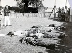 Photograph, six corpses on the ground with onlookers, probably executed criminals